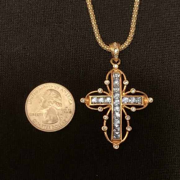 Camrose & Kross JBK Gold and Blue Cross Necklace 18 Inches - Picture 8 of 12
